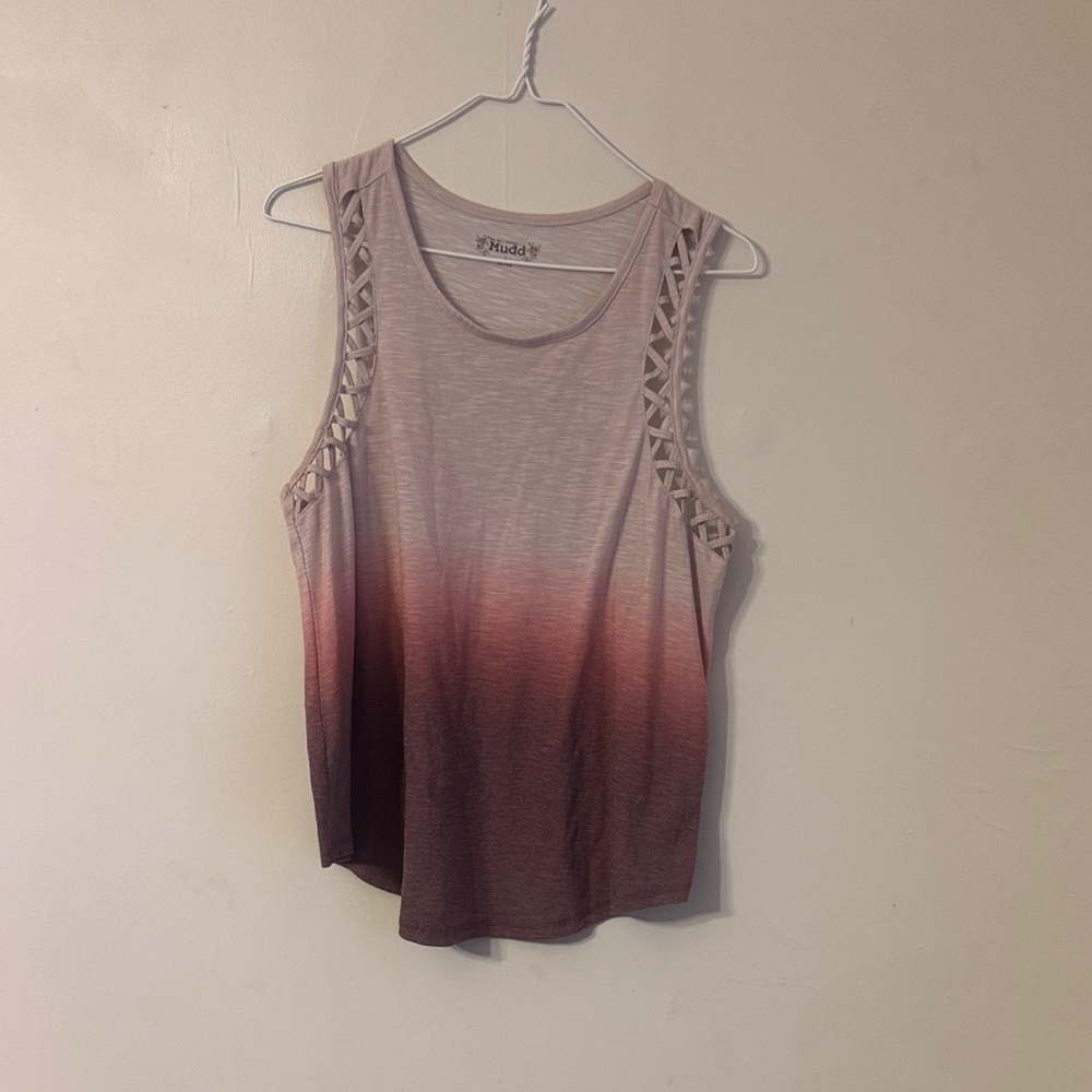 Mudd Women's Pink Ombre Sleeveless Tank with Lattice Shoulders